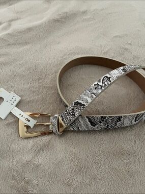 a new day Brown & White Snakeskin-Print Belt with Gold Buckle